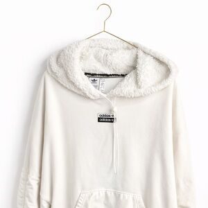 ADIDAS Cream Hoodie Sherpa Lined Hood Cozy Spring Layering Pullover Women Large